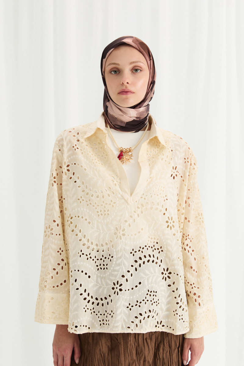 Lotus Desen Soft Eşarp - Koyu Kahve - 1