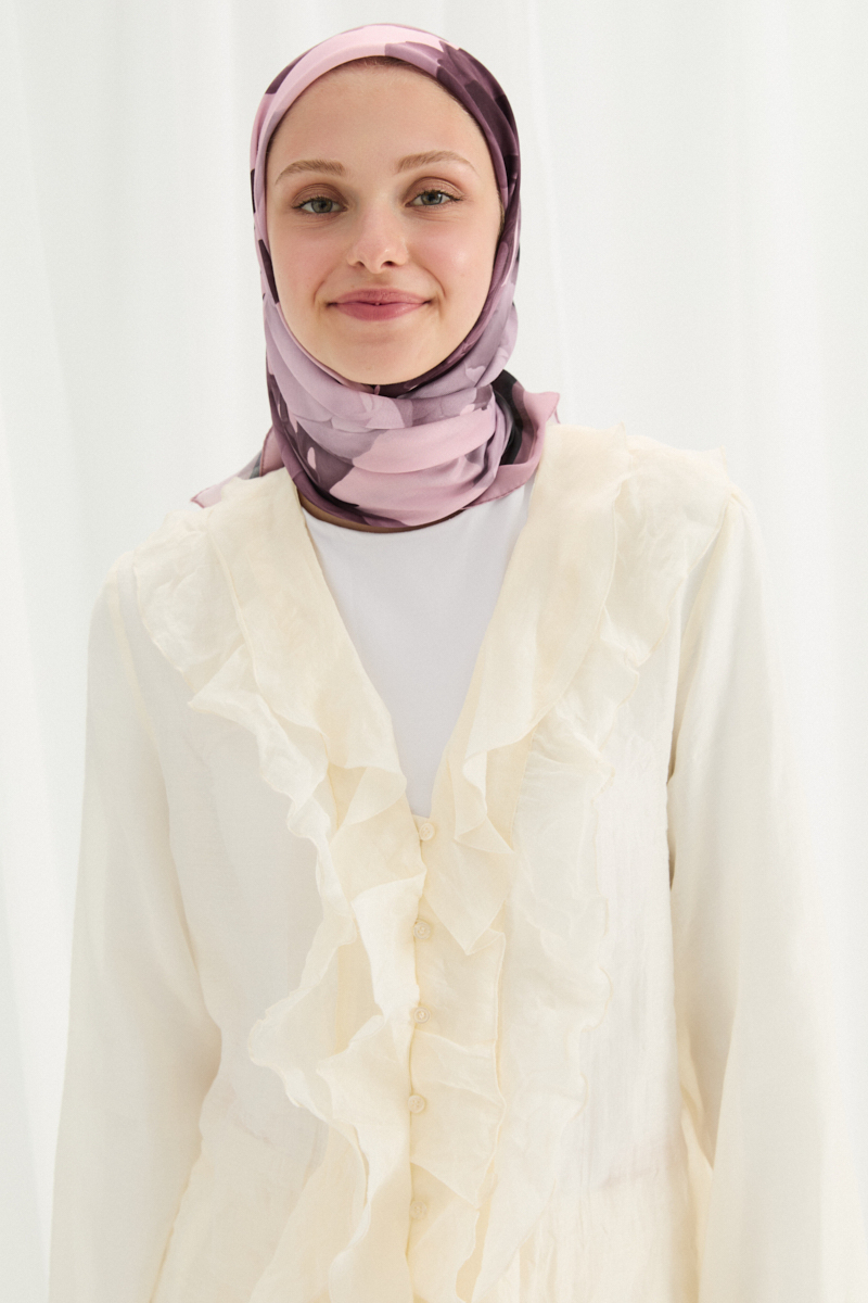 Lotus Desen Soft Eşarp - Pudra - 3