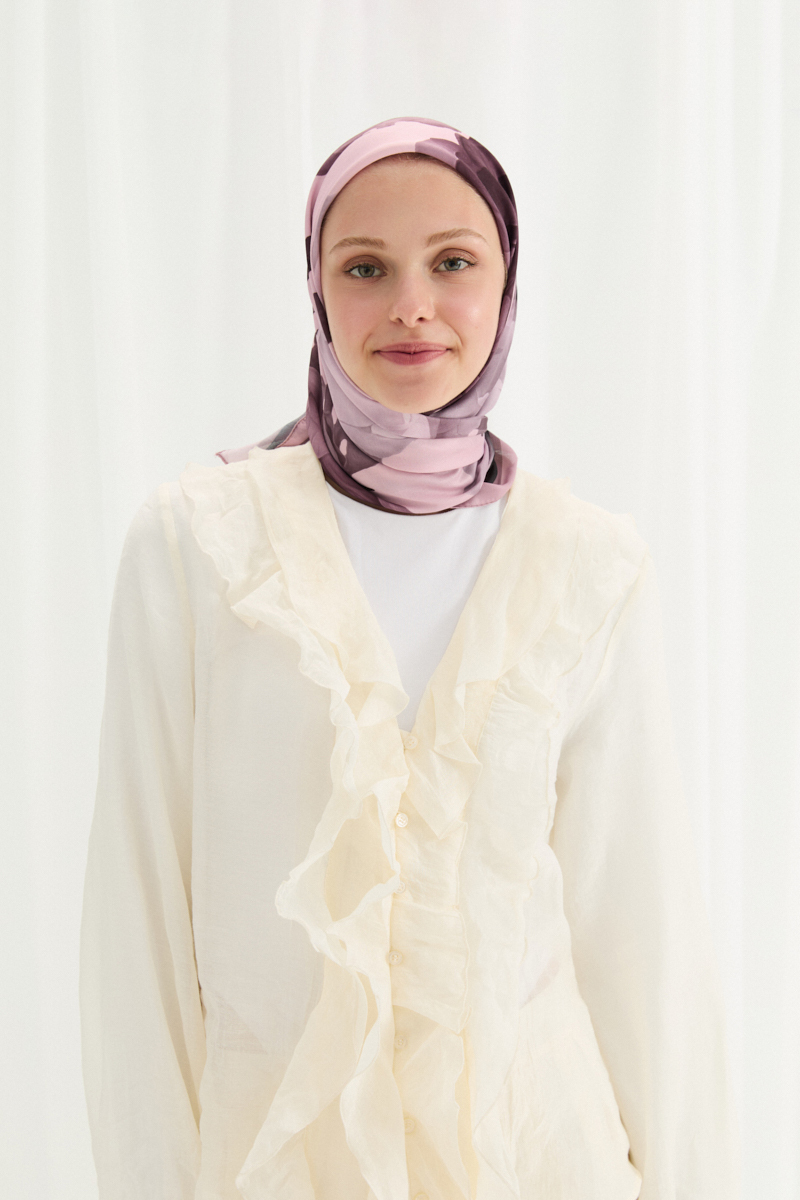 Lotus Desen Soft Eşarp - Pudra - 1
