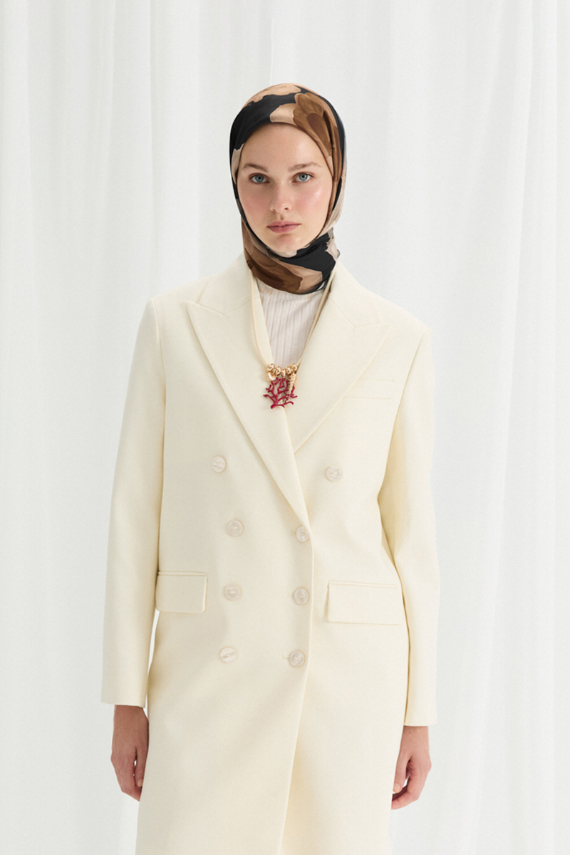 Lotus Desen Soft Eşarp - Siyah-Bej - 1