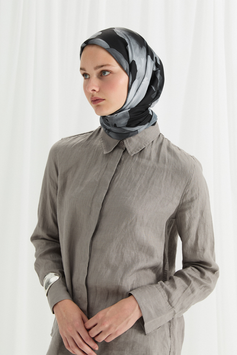 Lotus Desen Soft Eşarp - Siyah - 2