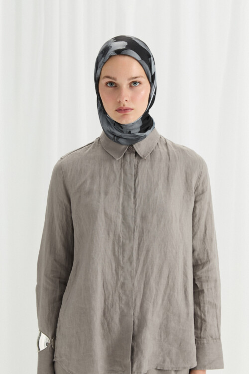 Lotus Desen Soft Eşarp - Siyah 