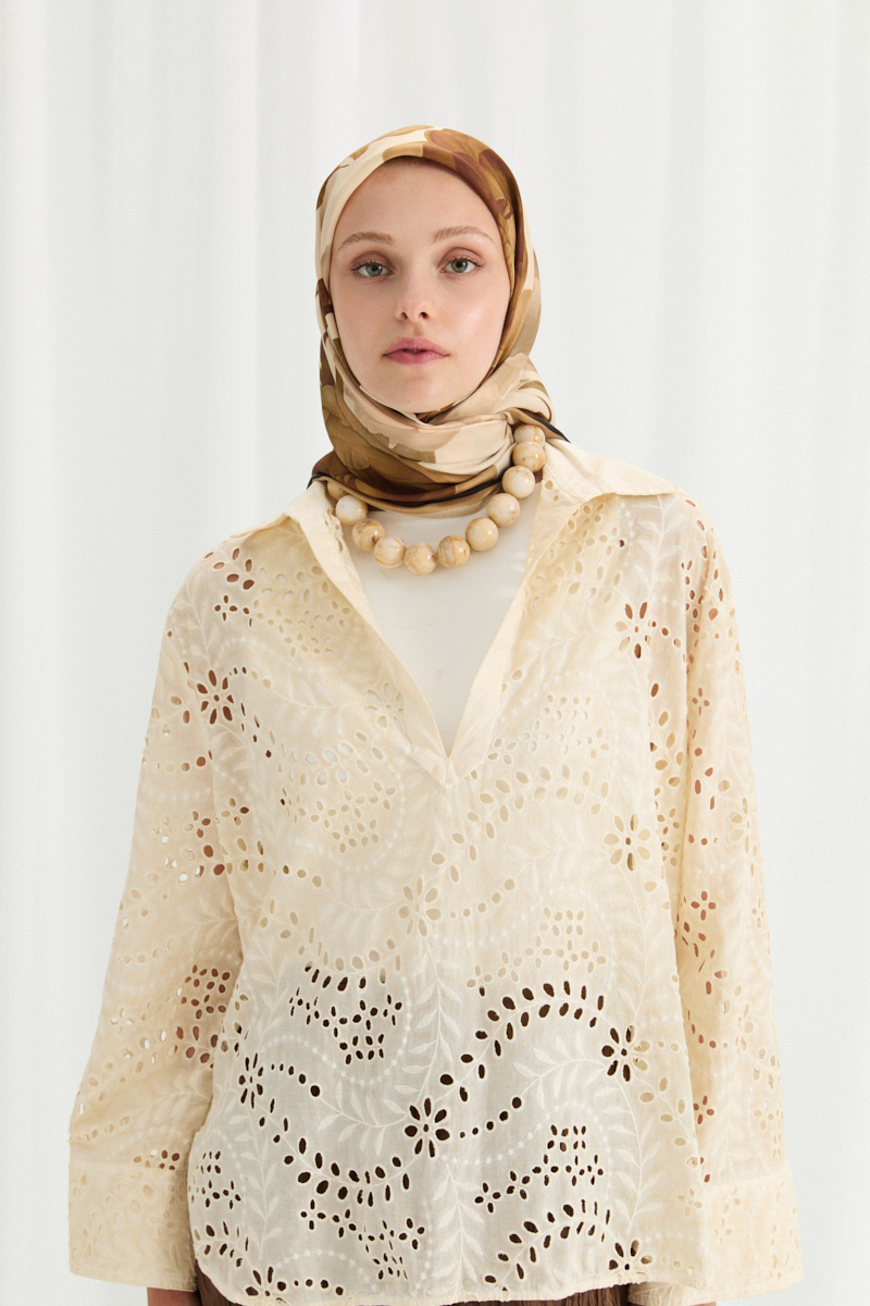 Lotus Desen Soft Eşarp - Tereyağ Sarısı - 1