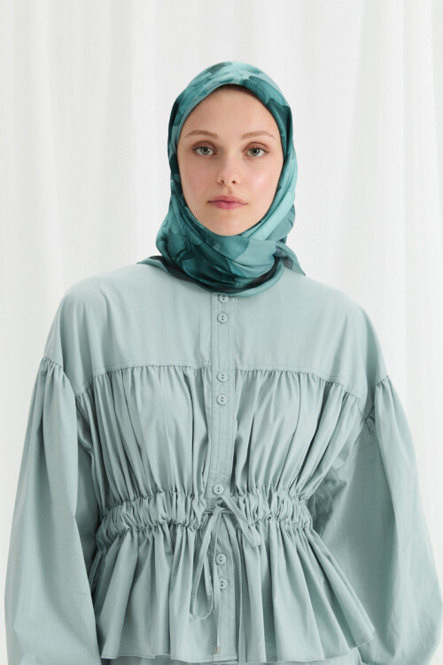 Lotus Desen Soft Eşarp - Turkuaz 