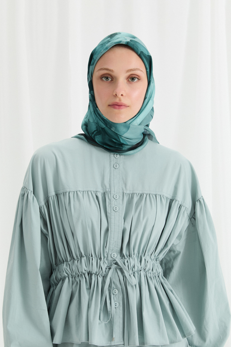 Lotus Desen Soft Eşarp - Turkuaz - 1