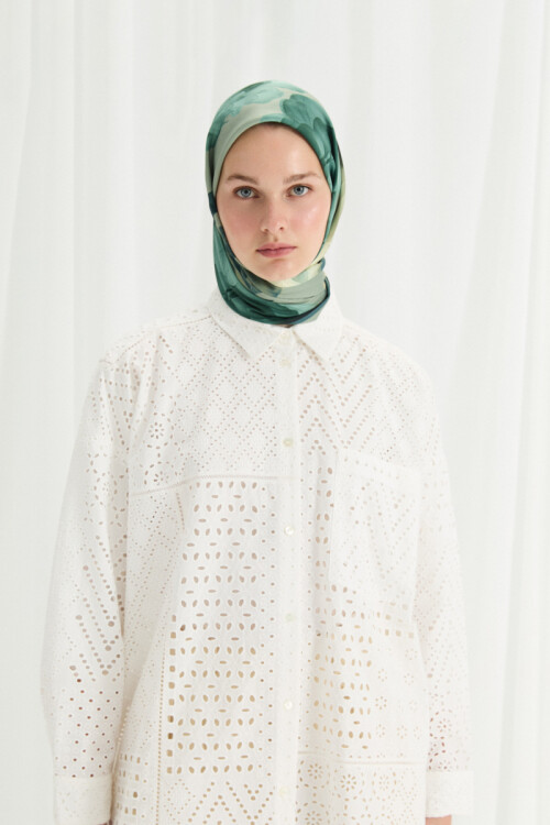 Lotus Desen Soft Eşarp -Yeşil 