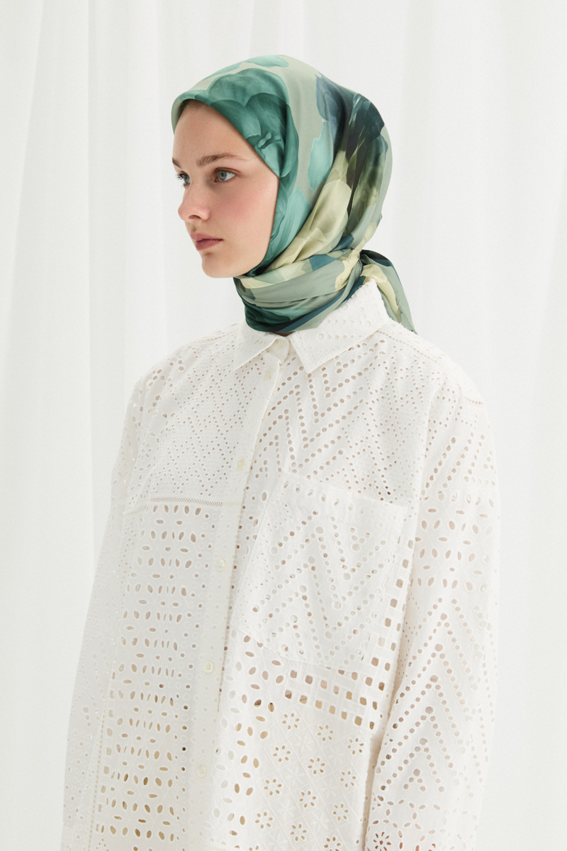 Lotus Desen Soft Eşarp -Yeşil - 2
