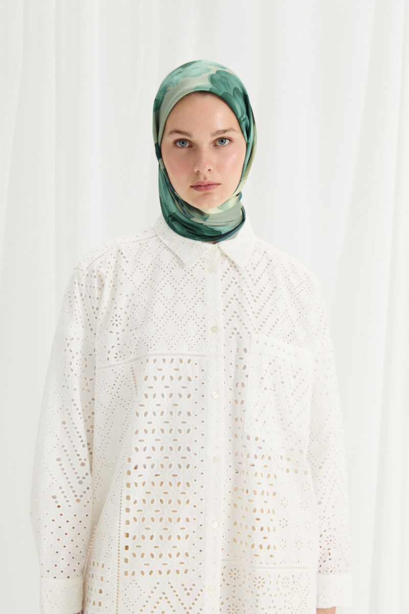 Lotus Desen Soft Eşarp -Yeşil - 1