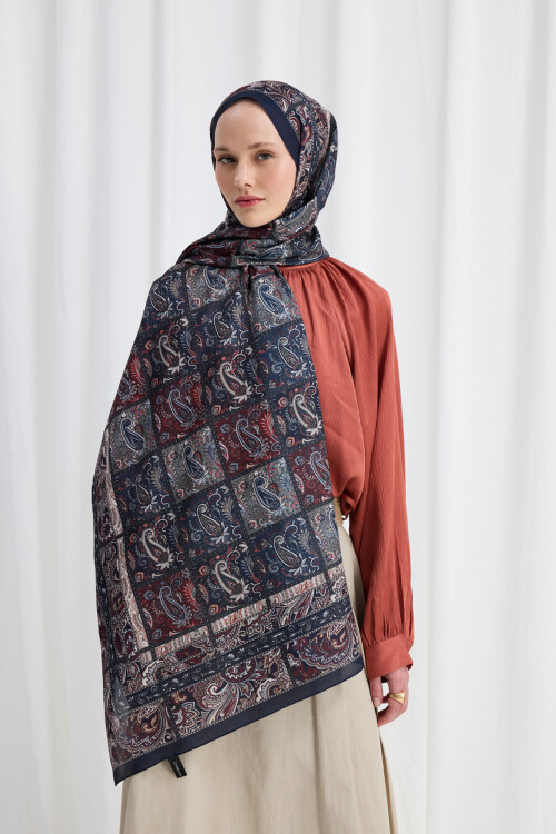Marly Soft Şal - Lacivert - Bordo 