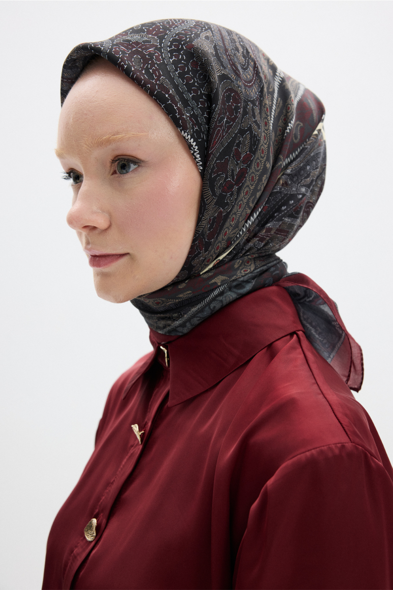 Milano Desen Soft Eşarp - Bordo Siyah - 3