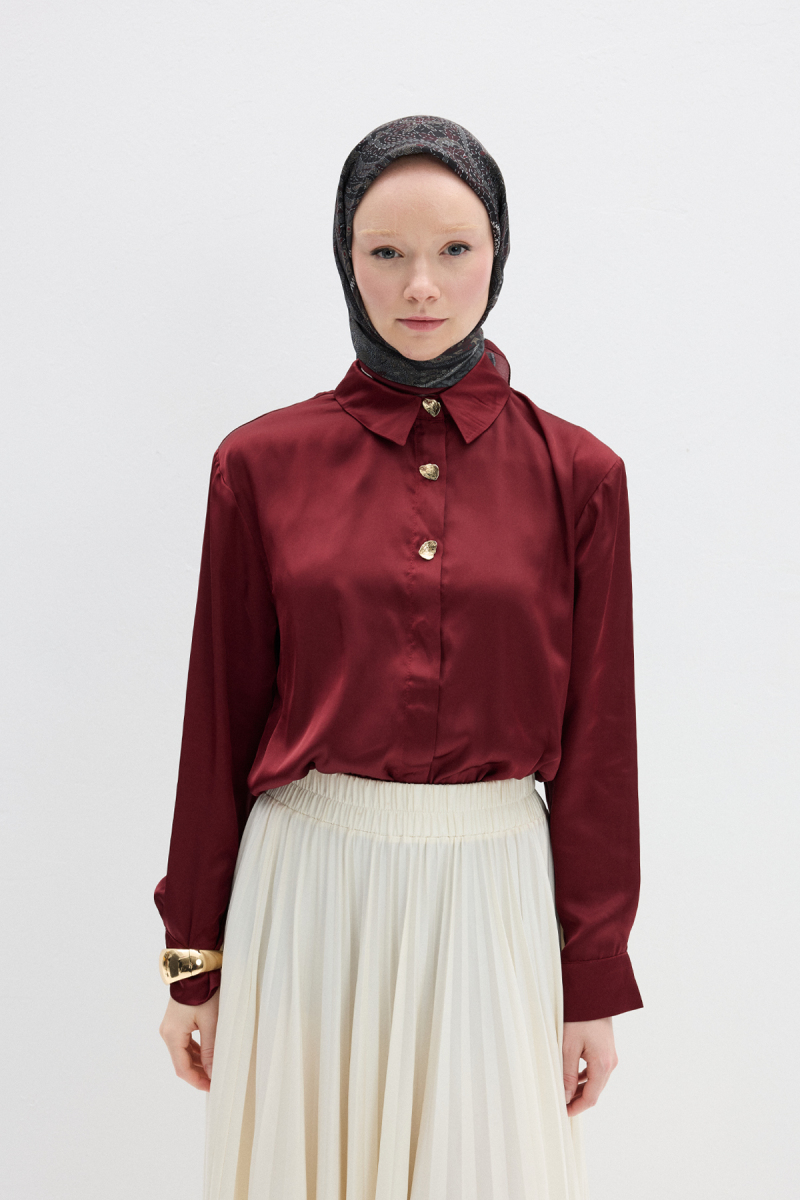 Milano Desen Soft Eşarp - Bordo Siyah - 1