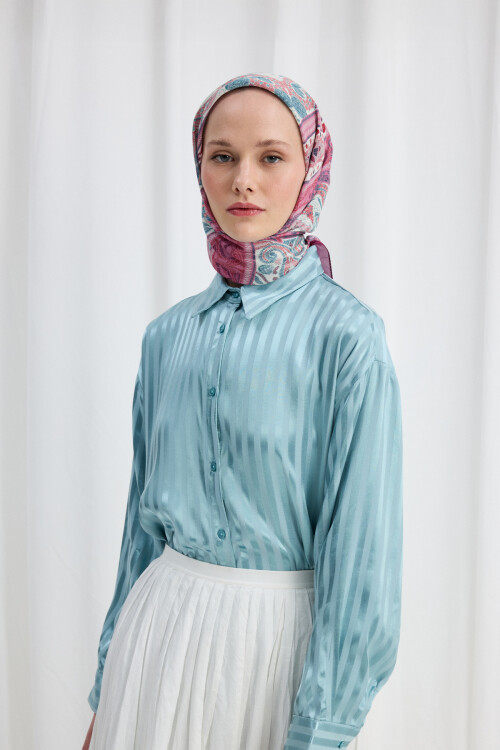 Milano Desen Soft Eşarp - Pembe Mavi 