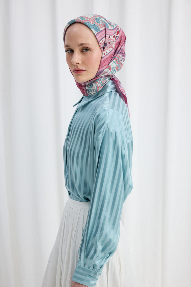 Milano Desen Soft Eşarp - Pembe Mavi - 2