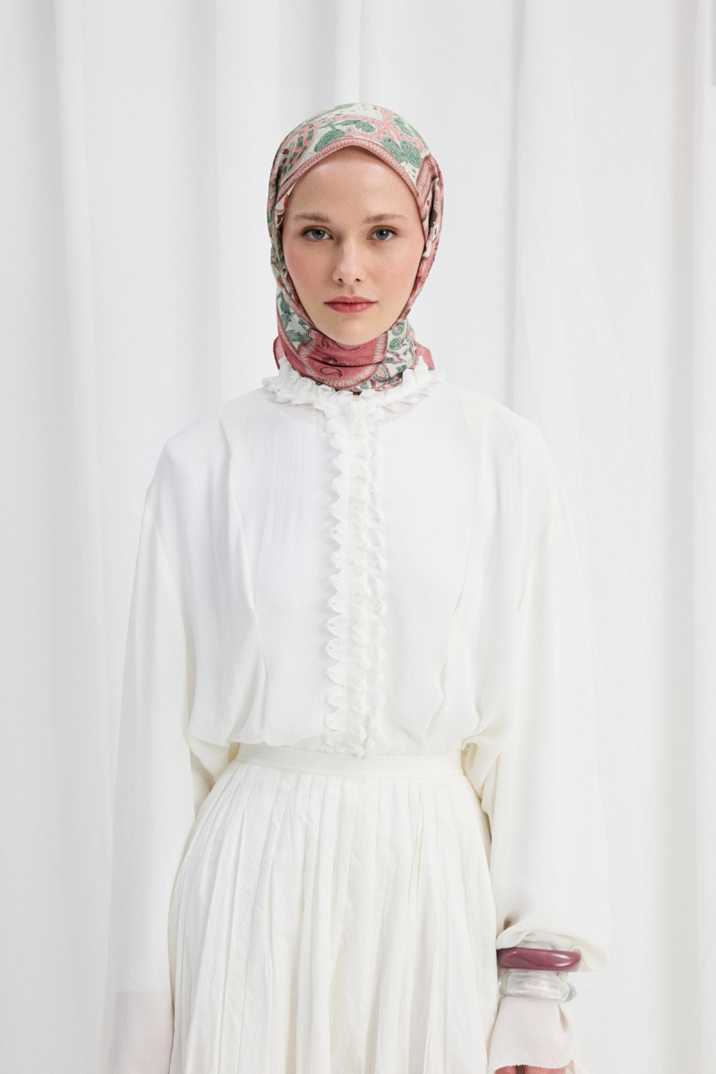 Milano Desen Soft Eşarp - Pembe Yeşil - 1