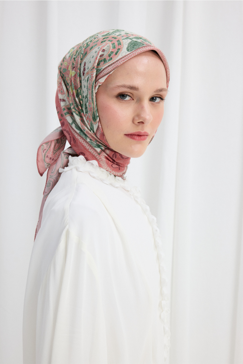 Milano Desen Soft Eşarp - Pembe Yeşil - 3