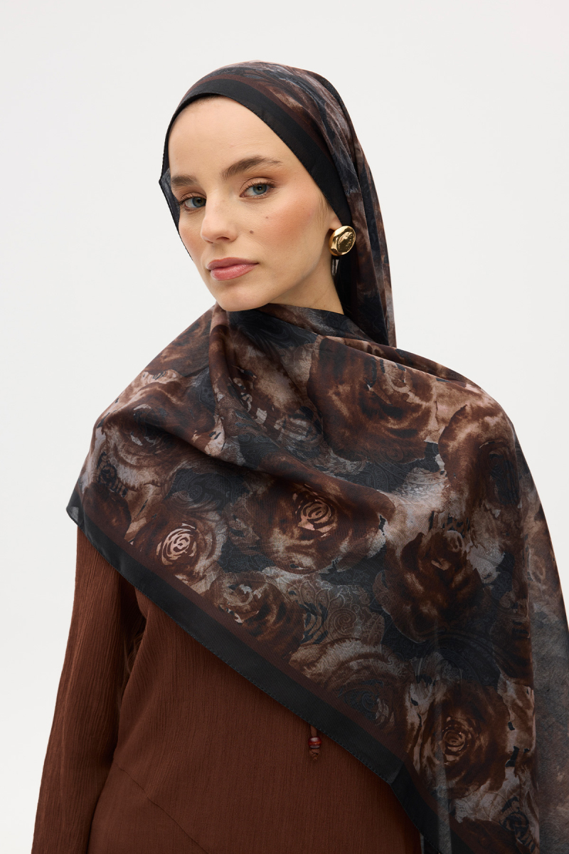 Rossa Desen Soft Şal - Koyu Kahve - 5