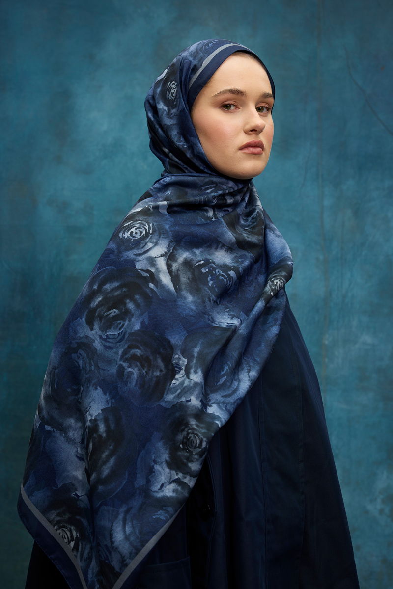 Rossa Desen Soft Şal - Lacivert - 1