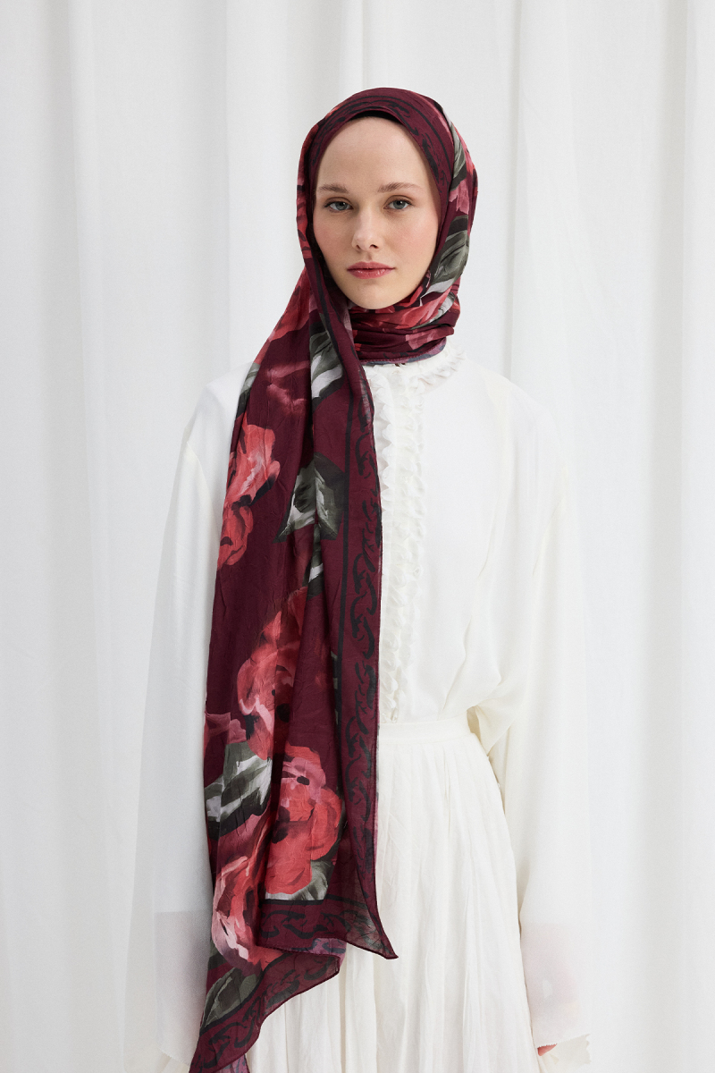 Rossa Kraş Şal - Bordo - 1