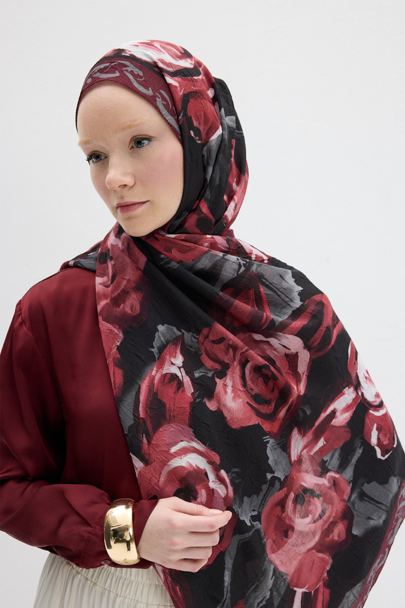 Rossa Kraş Şal - Siyah / Bordo - 2