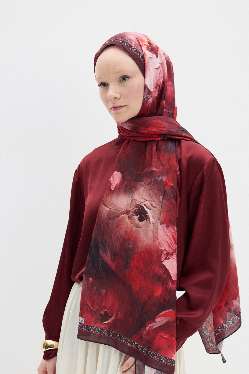 Sera Desen Kraş Şal - Bordo - 2