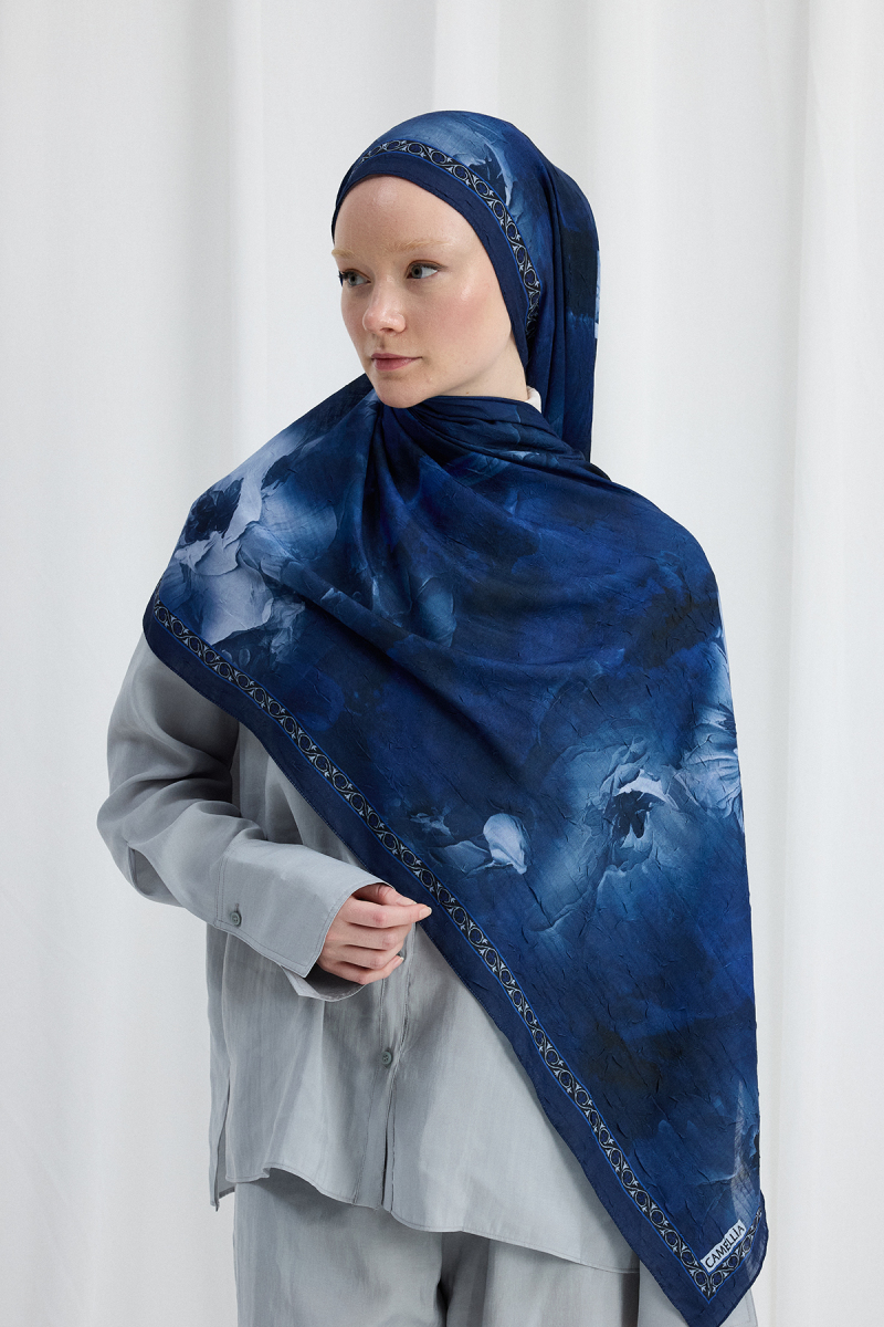 Sera Desen Kraş Şal - Lacivert - 3