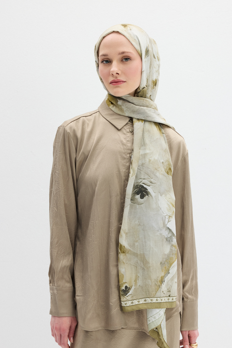 Sera Desen Kraş Şal - Olive - 1