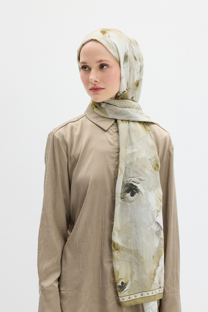 Sera Desen Kraş Şal - Olive - 2