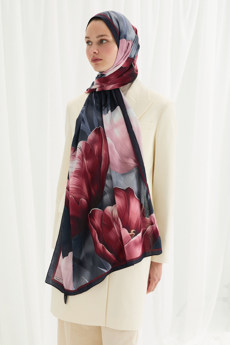 Tulipano Kraş Şal - Lacivert-Bordo - 2