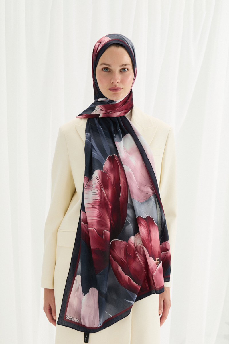 Tulipano Kraş Şal - Lacivert-Bordo - 1