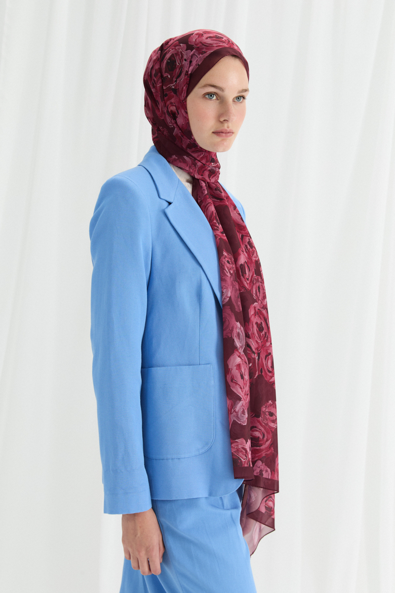 Valeria İpek Krep Şal - Bordo - 2