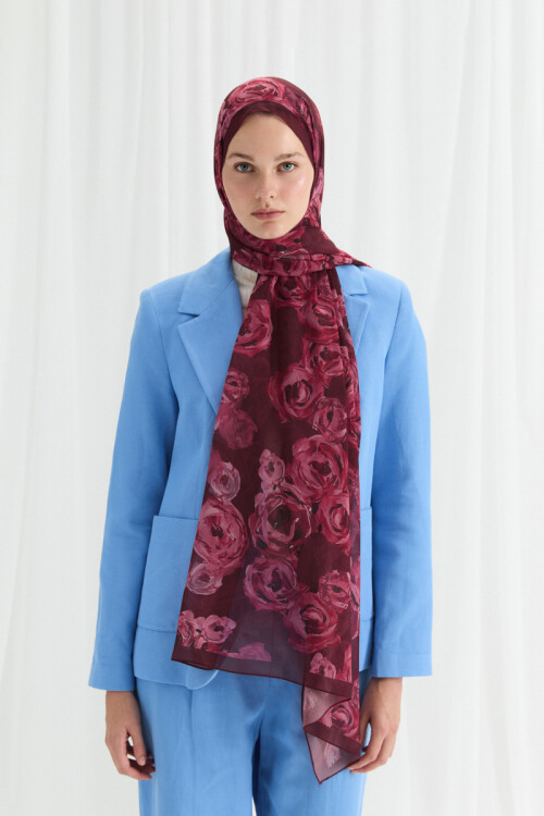 Valeria İpek Krep Şal - Bordo 