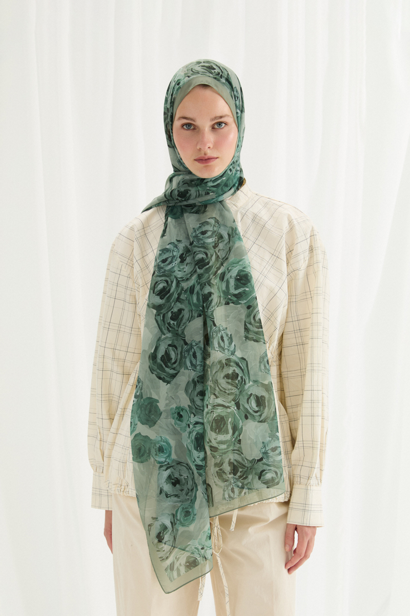 Valeria İpek Krep Şal - Mint - 1