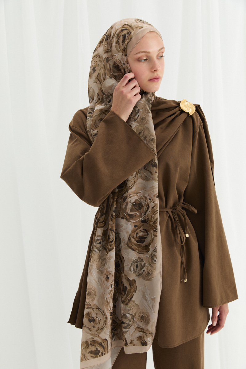Valeria İpek Krep Şal - Mocha - 2