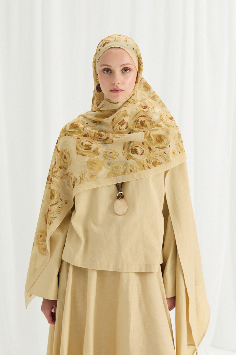Valeria İpek Krep Şal - Tereyağ Sarısı - 1