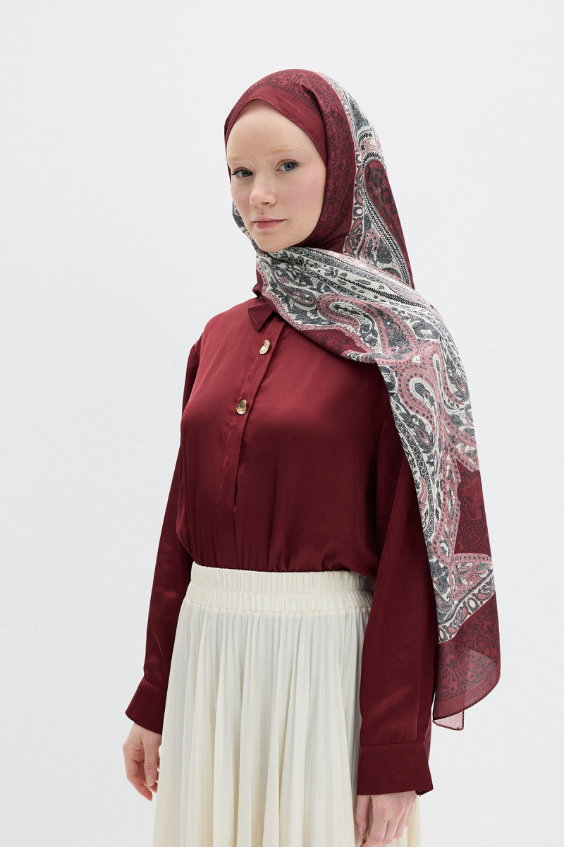 Vela Desen Soft Şal - Bordo - 1