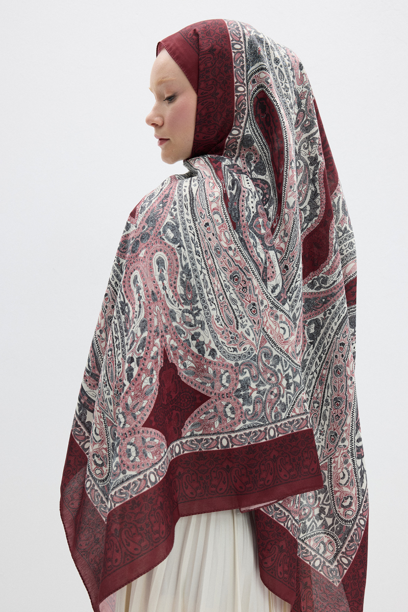Vela Desen Soft Şal - Bordo - 2