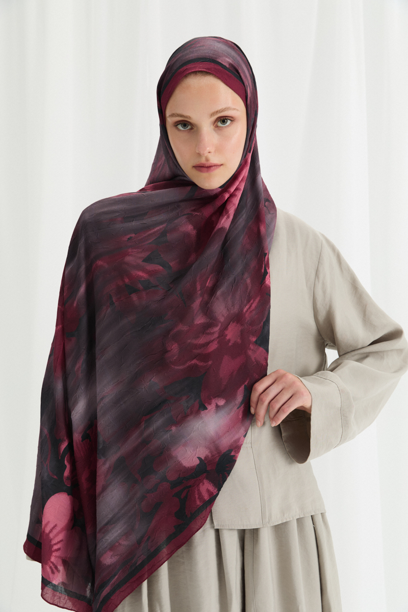 Velvet Kraş Şal - Bordo - 2