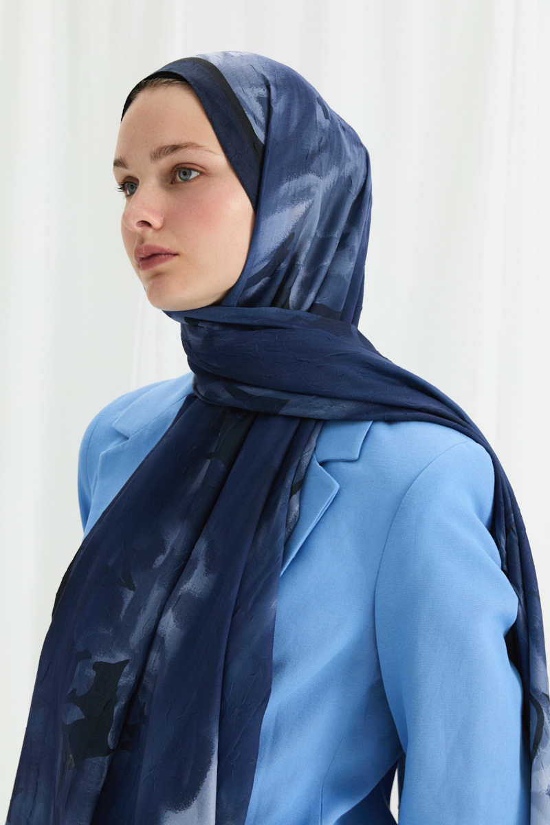 Velvet Kraş Şal - Lacivert - 4