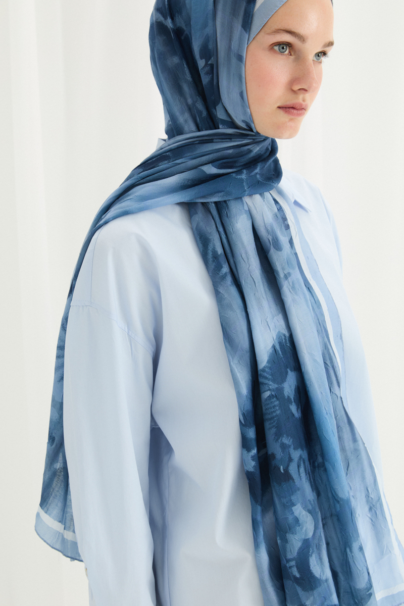 Velvet Kraş Şal - Soğuk Mavi - 4