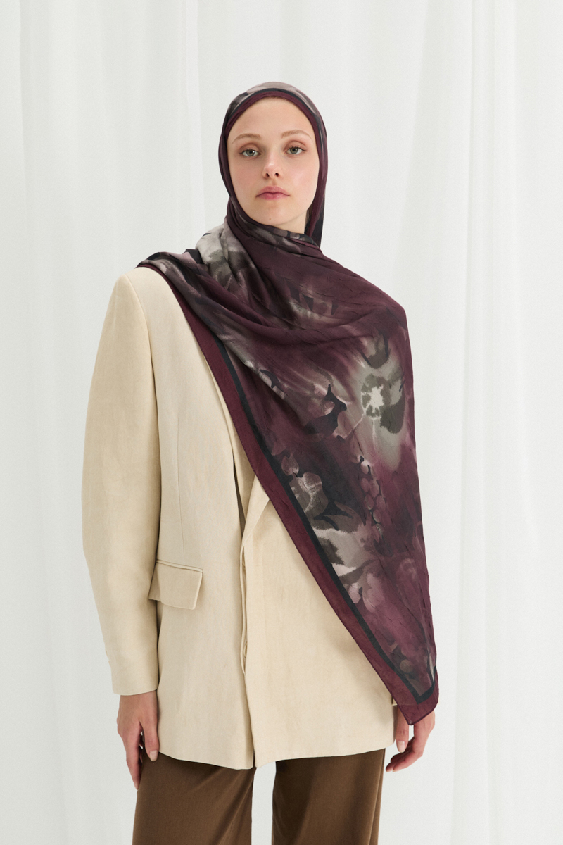 Velvet Kraş Şal - Vişne - 1